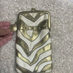 Coach Gold and Cream Wristlet Clutch